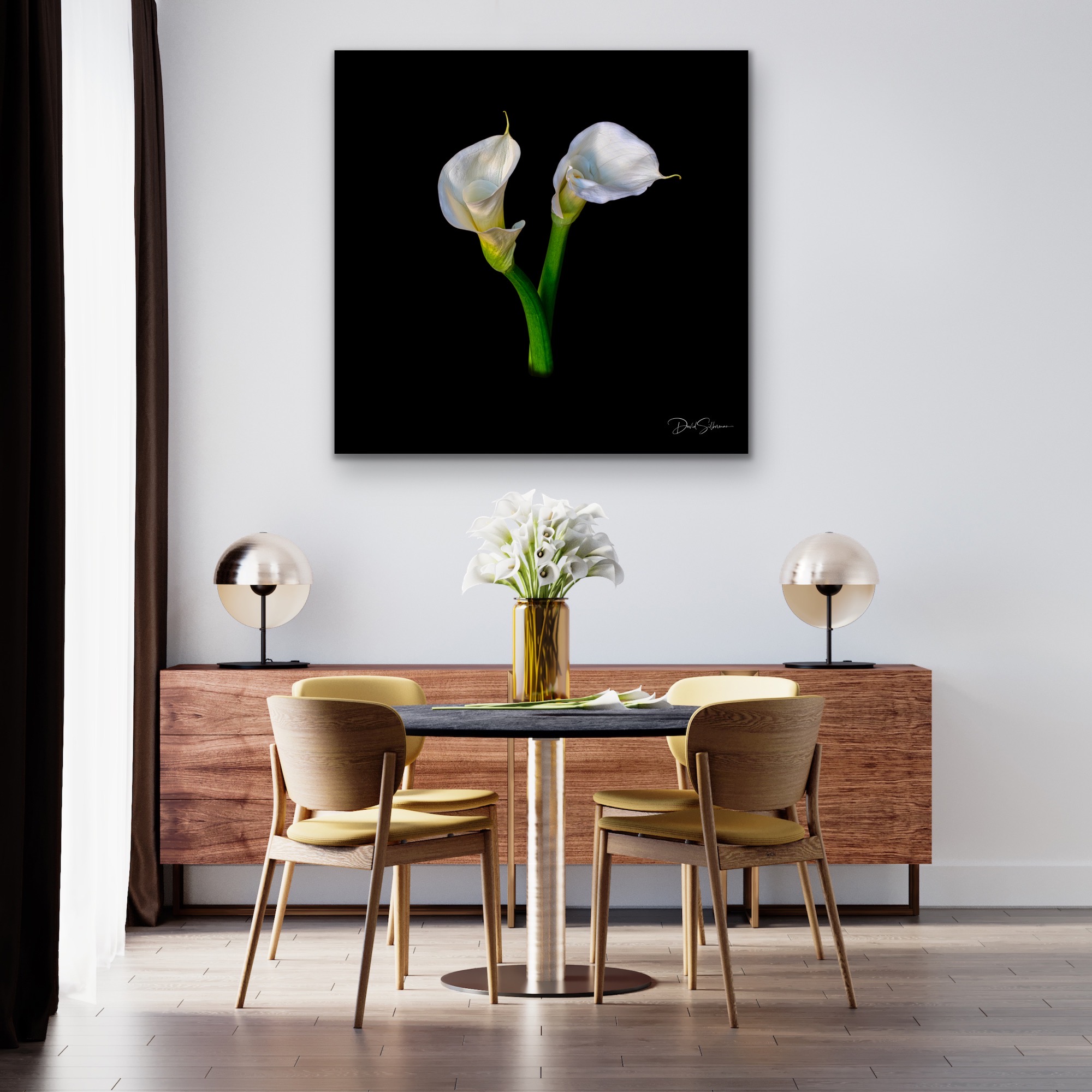 calla lily white on wall
